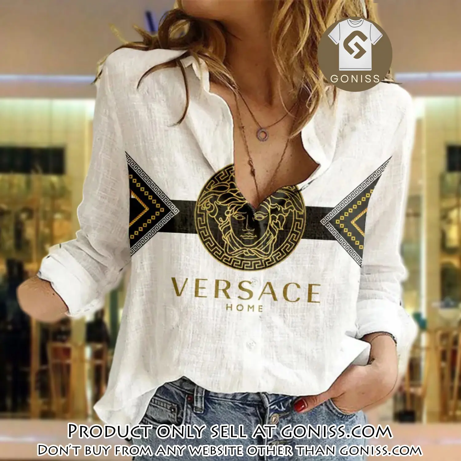 Versace luxury women casual shirt linen shirt wcs1068 gn0811080